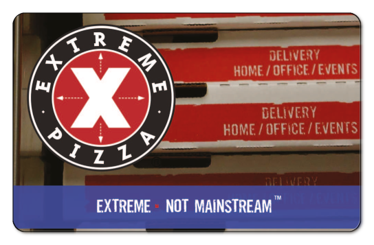 extreme pizza logo on a background of shipping signs